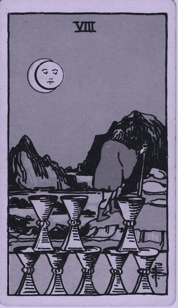 Eight of Cups tarot card — Rider–Waite–Smith, Mist edition