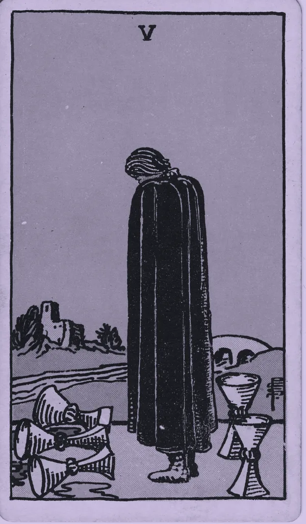 Five of Cups tarot card — Rider–Waite–Smith, Mist edition