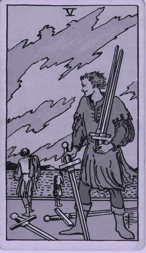 Five of Swords tarot card — Rider–Waite–Smith, Mist edition