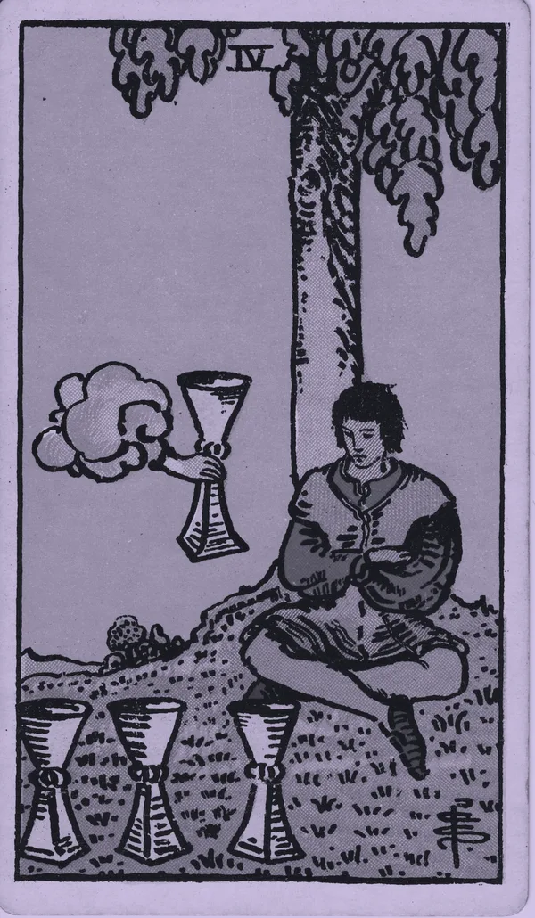 Four of Cups tarot card — Rider–Waite–Smith, Mist edition