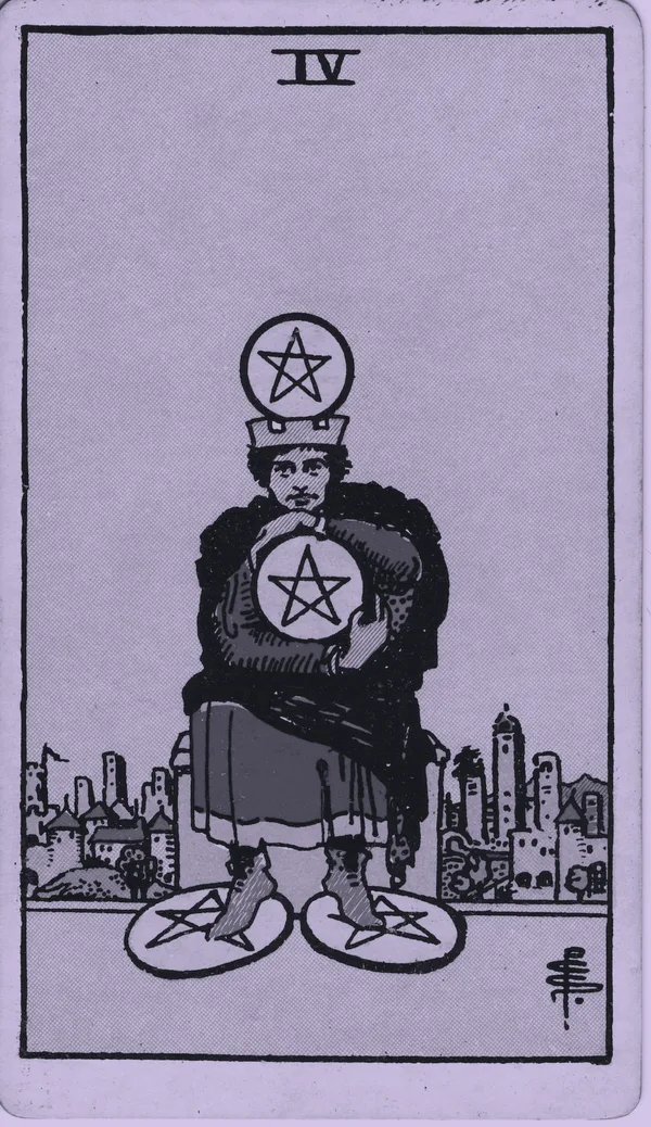Four of Pentacles tarot card — Rider–Waite–Smith, Mist edition