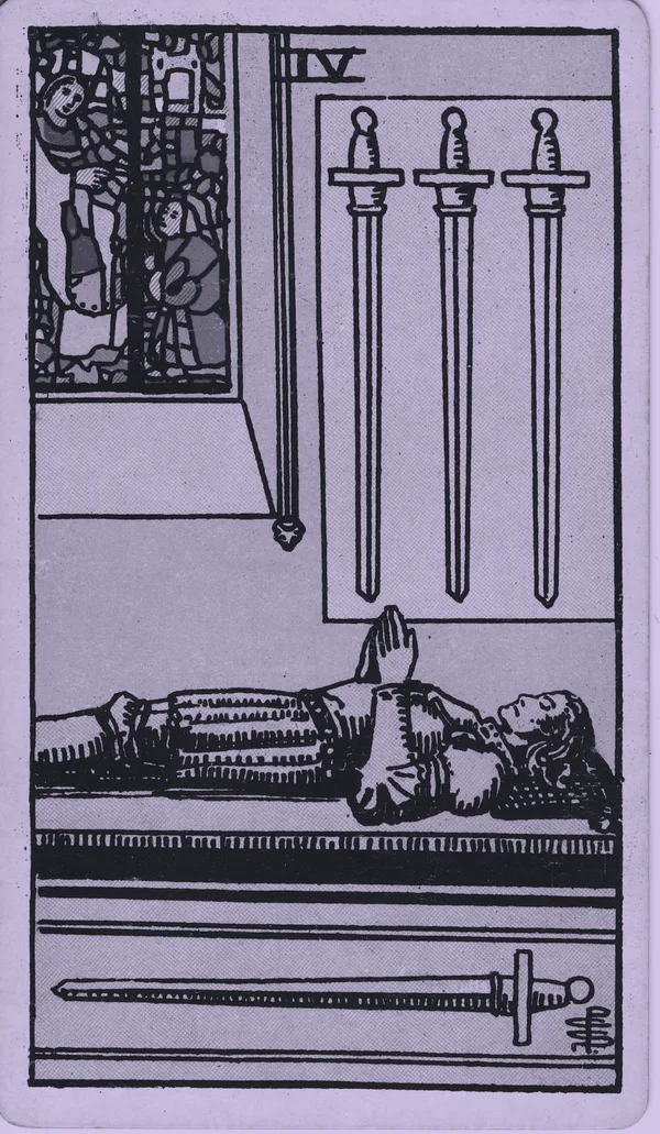 Four of Swords tarot card — Rider–Waite–Smith, Mist edition
