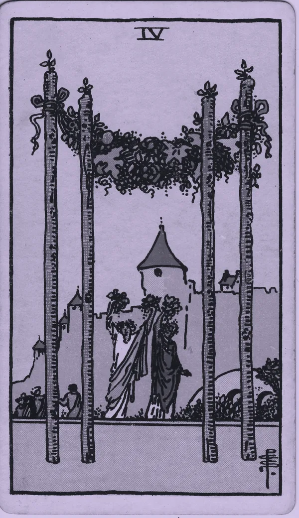 Four of Wands tarot card — Rider–Waite–Smith, Mist edition