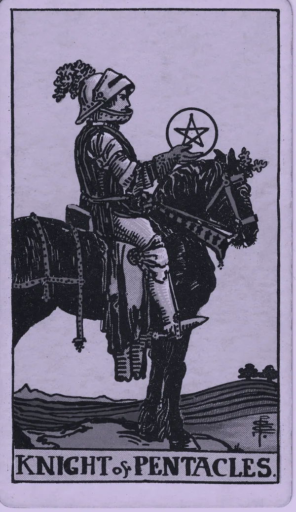 Knight of Pentacles tarot card — Rider–Waite–Smith, Mist edition