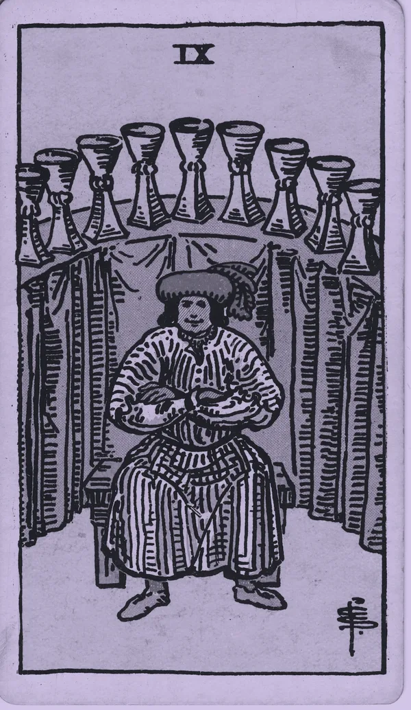 Nine of Cups tarot card — Rider–Waite–Smith, Mist edition