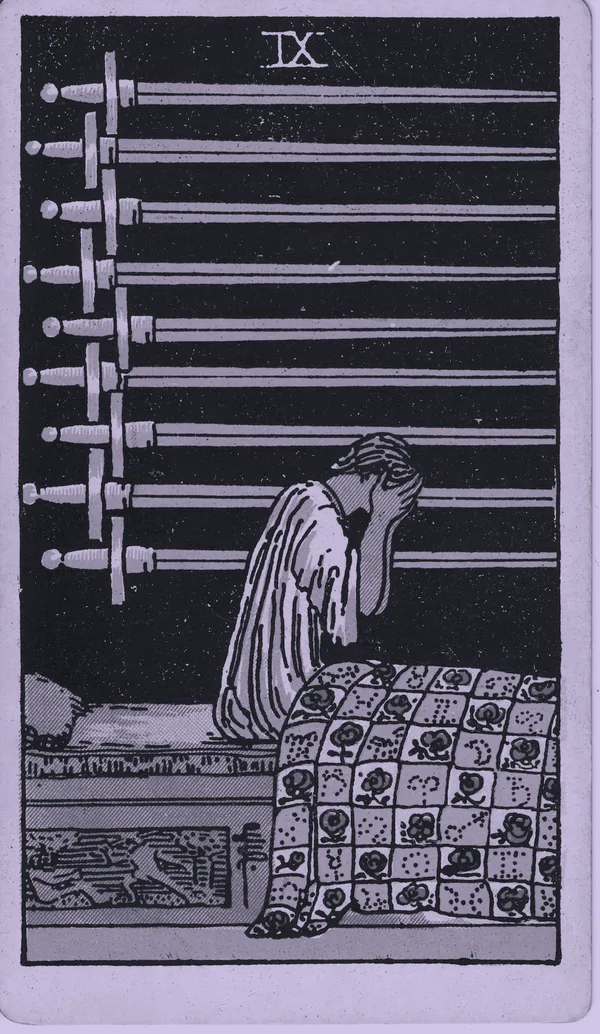 Nine of Swords tarot card — Rider–Waite–Smith, Mist edition