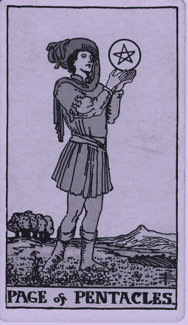 Page of Pentacles tarot card — Rider–Waite–Smith, Mist edition