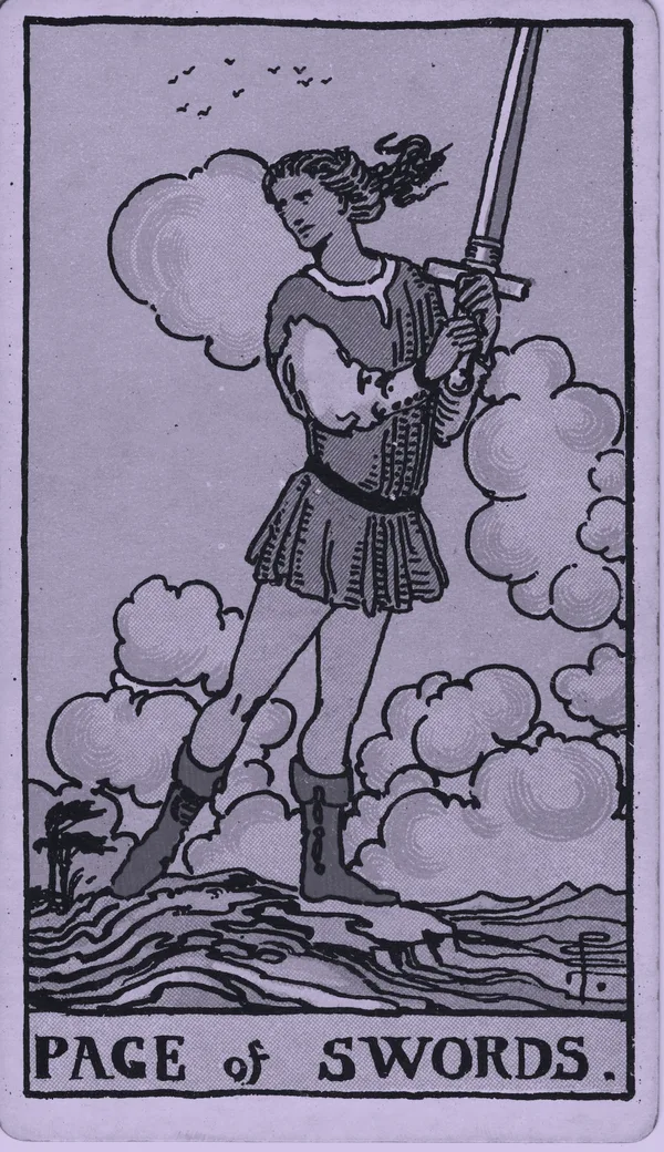 Page of Swords tarot card — Rider–Waite–Smith, Mist edition