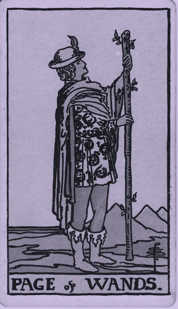 Page of Wands tarot card — Rider–Waite–Smith, Mist edition