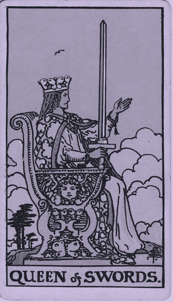 Queen of Swords tarot card — Rider–Waite–Smith, Mist edition