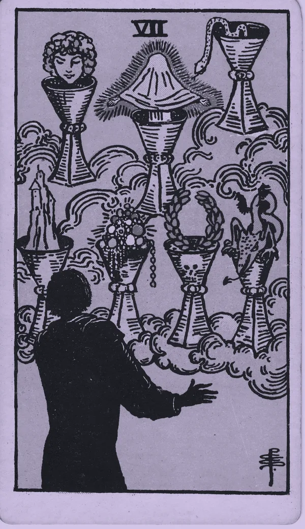 Seven of Cups tarot card — Rider–Waite–Smith, Mist edition