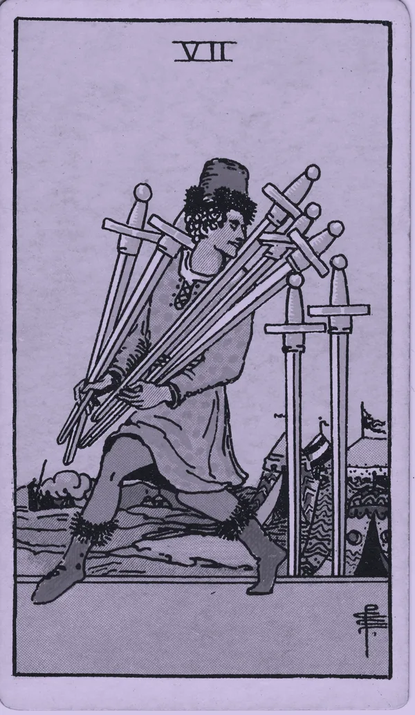 Seven of Swords tarot card — Rider–Waite–Smith, Mist edition