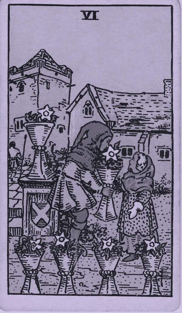 Six of Cups tarot card — Rider–Waite–Smith, Mist edition
