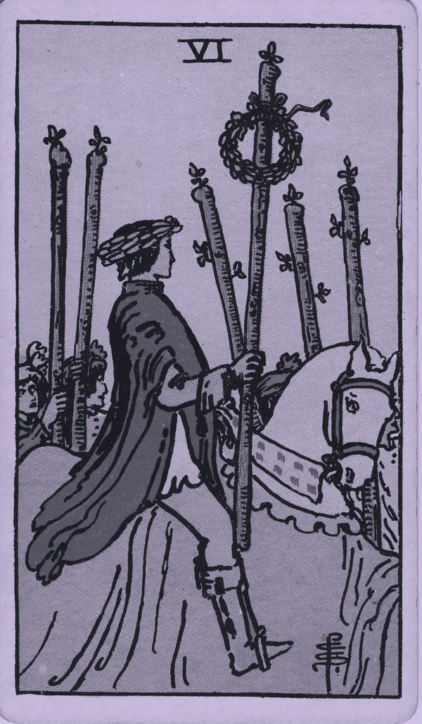 Six of Wands tarot card — Rider–Waite–Smith, Mist edition