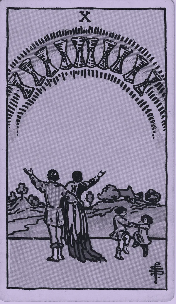 Ten of Cups tarot card — Rider–Waite–Smith, Mist edition
