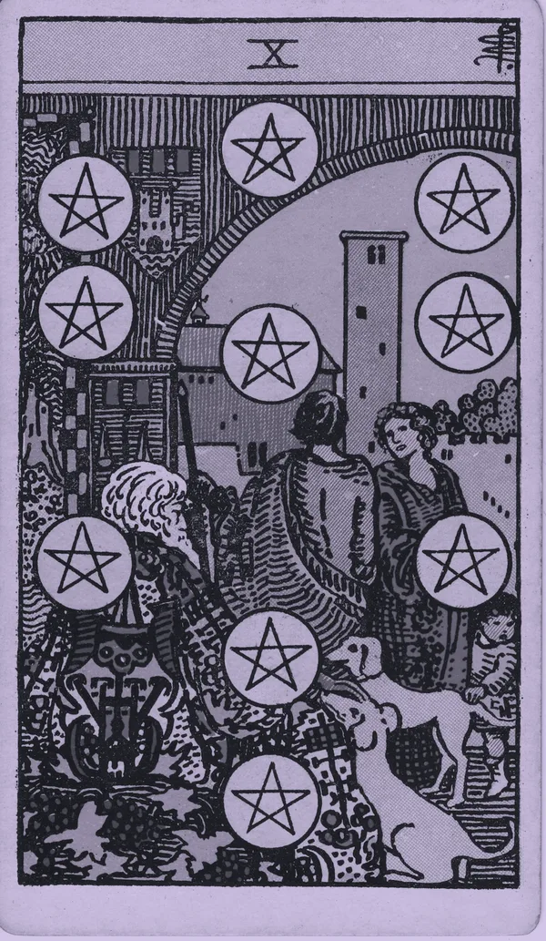 Ten of Pentacles tarot card — Rider–Waite–Smith, Mist edition