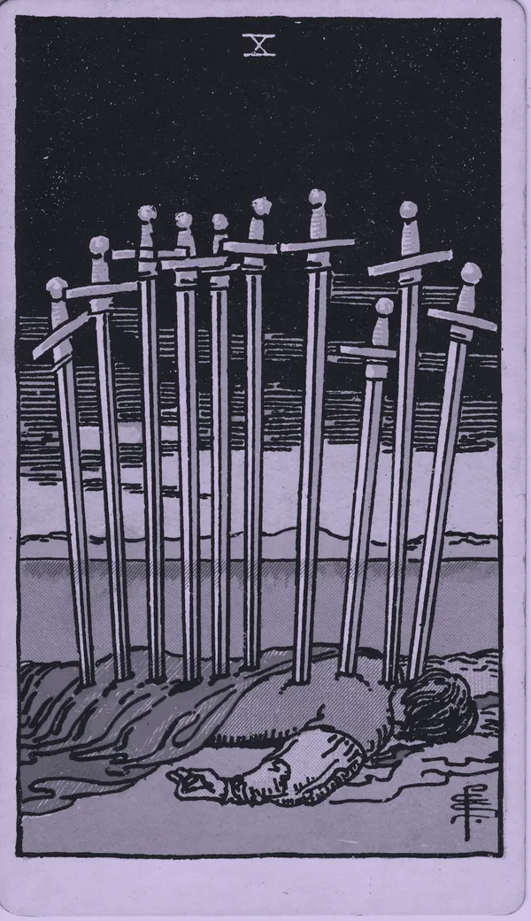 Ten of Swords tarot card — Rider–Waite–Smith, Mist edition