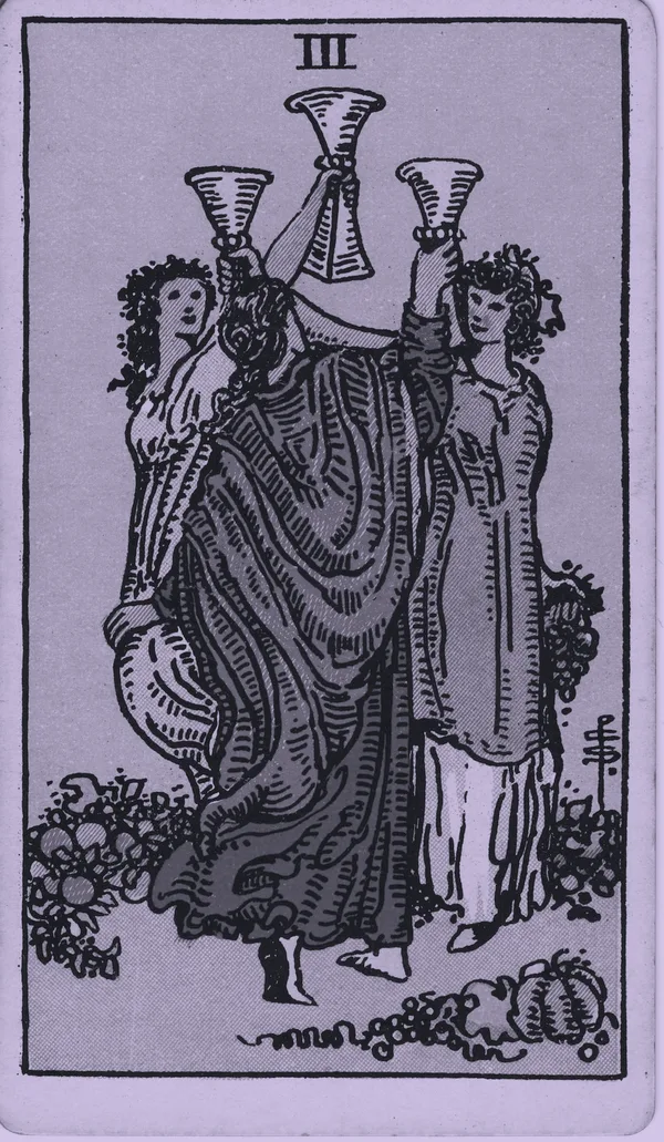 Three of Cups tarot card — Rider–Waite–Smith, Mist edition