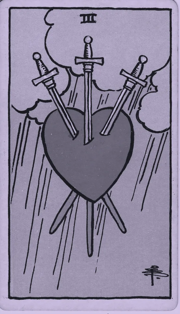 Three of Swords tarot card — Rider–Waite–Smith, Mist edition