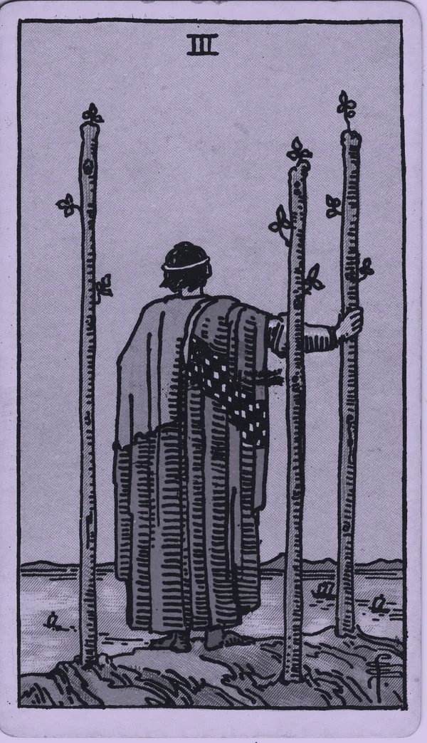 Three of Wands tarot card — Rider–Waite–Smith, Mist edition