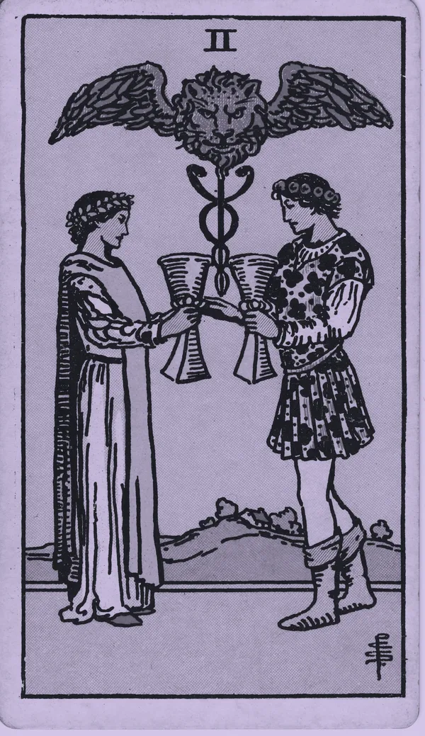Two of Cups tarot card — Rider–Waite–Smith, Mist edition