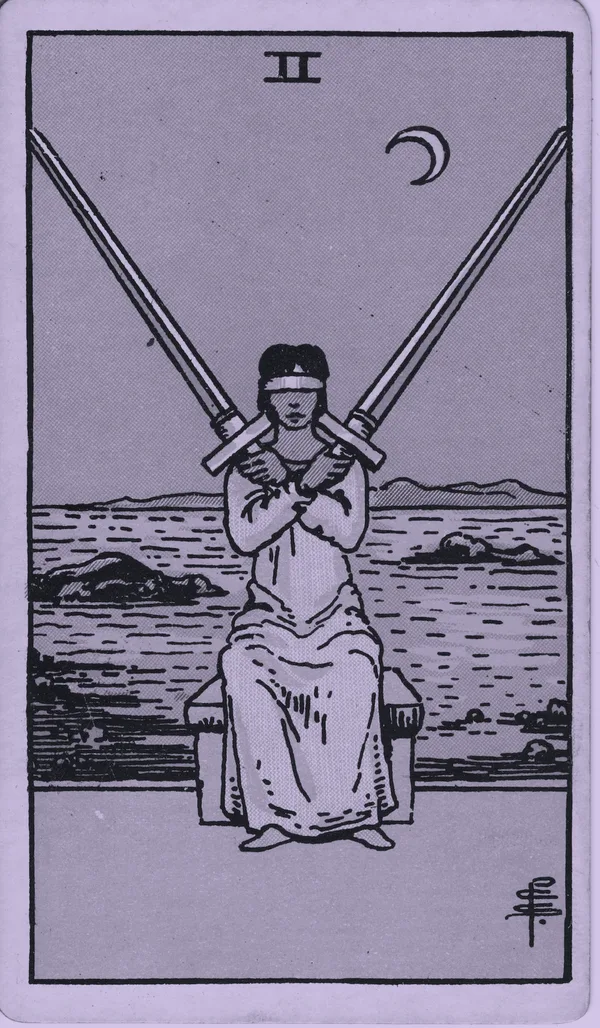 Two of Swords tarot card — Rider–Waite–Smith, Mist edition