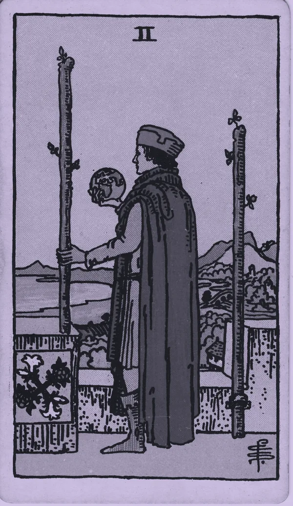 Two of Wands tarot card — Rider–Waite–Smith, Mist edition